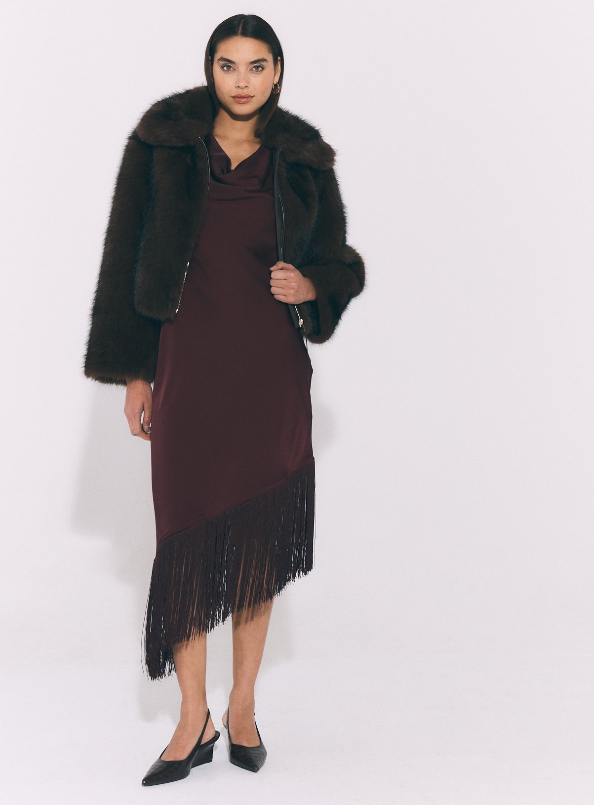 Dark Purple Satin Fringe Midi Dress 8 - Image 2 thumbnail